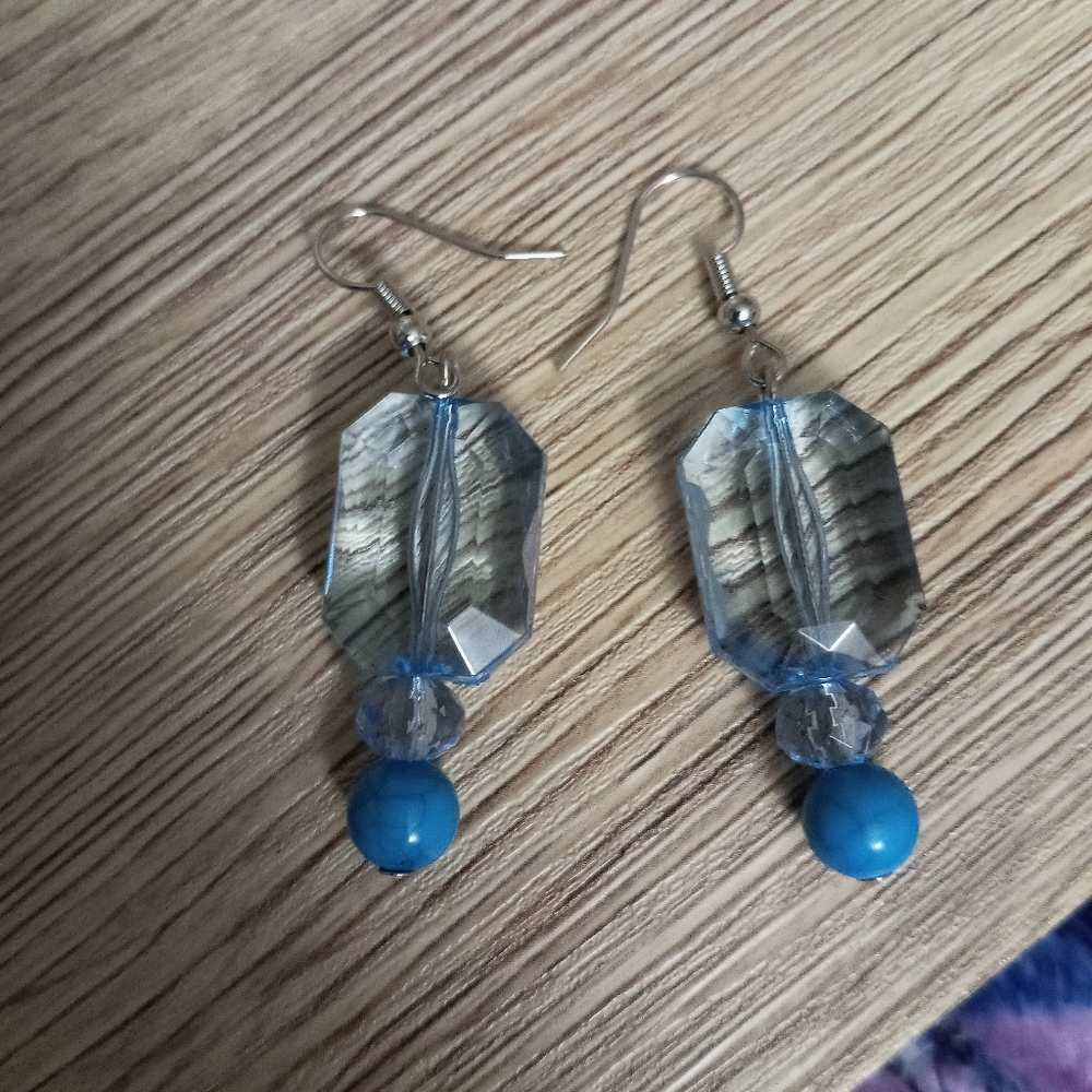Hand crafted blue pastel crystal beaded statement earrings